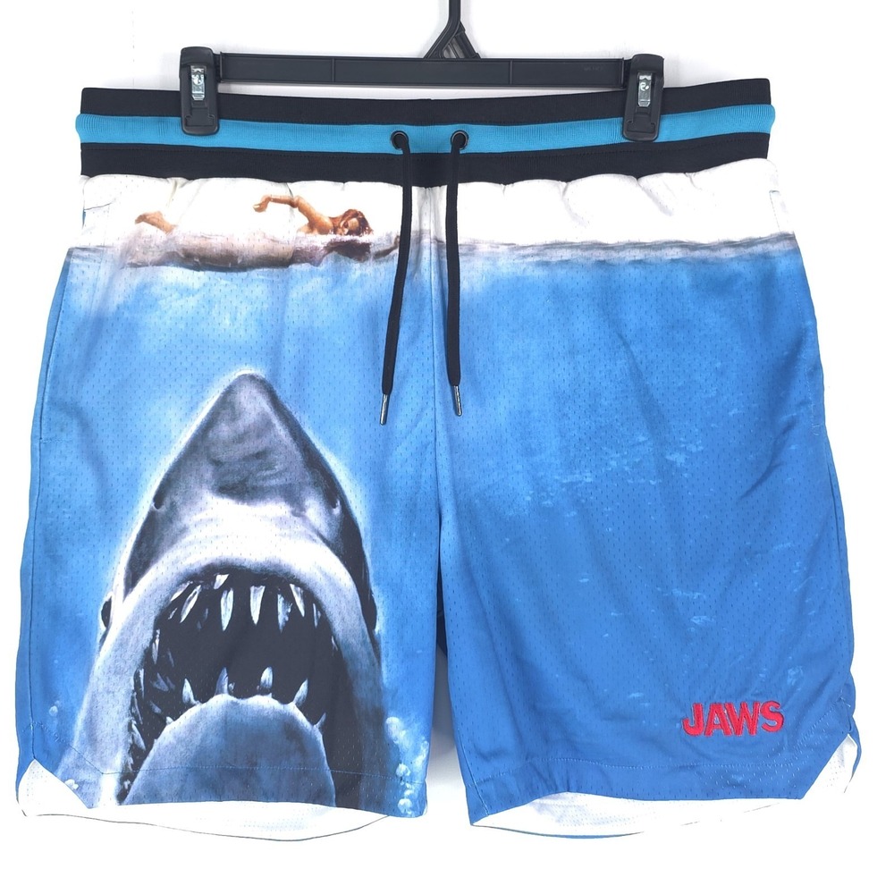 Jaws X Shoe Palace Swim Scene Swim Trunks Mens Size 2XL Blue Exclusive 7"
